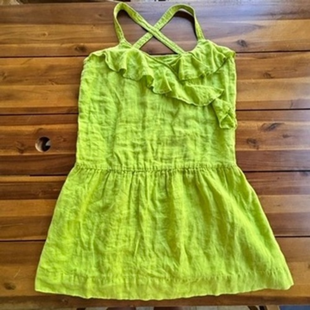 120%‎ Lino Italian Linen Ruffle Crossback Dress Lime Green Size 46, US 10